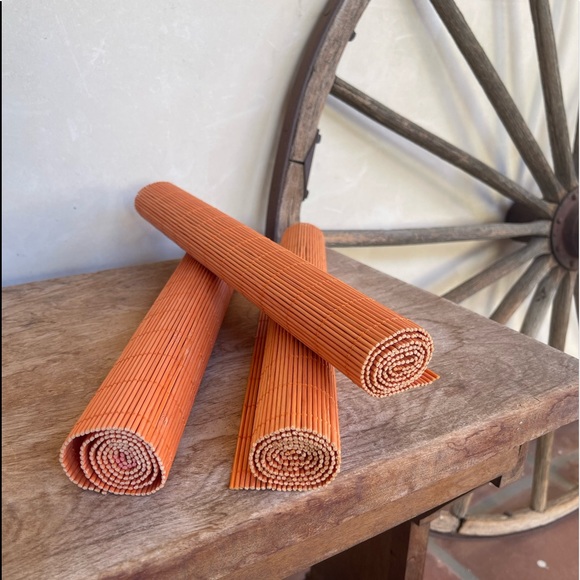 MCM TIKI BAR Place Mats Decor Item Vtg 50’s/60’s Orange Bamboo Woven Set 3 RARE - Picture 2 of 8